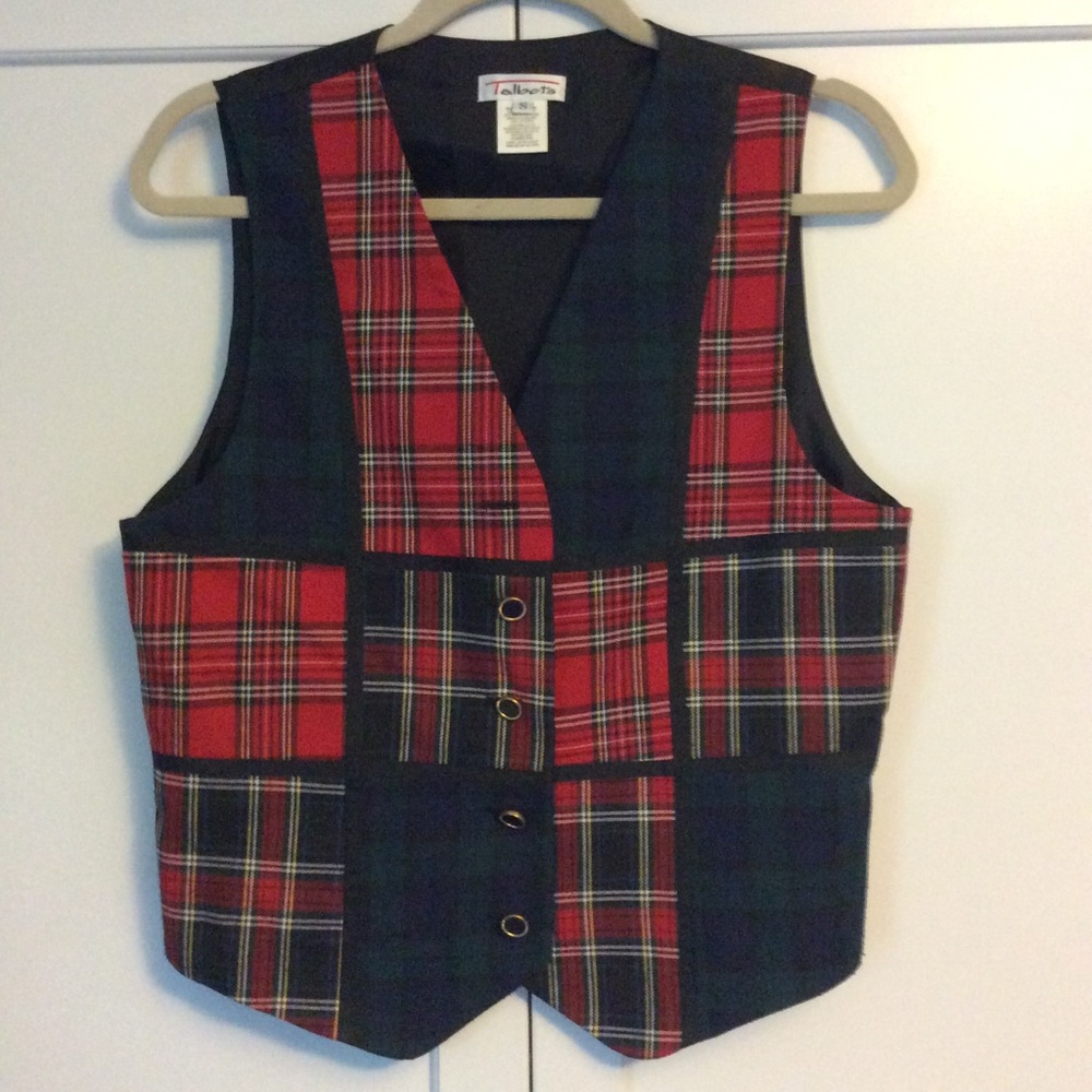 Talbots Festive Patchwork Plaid Vest - image 1